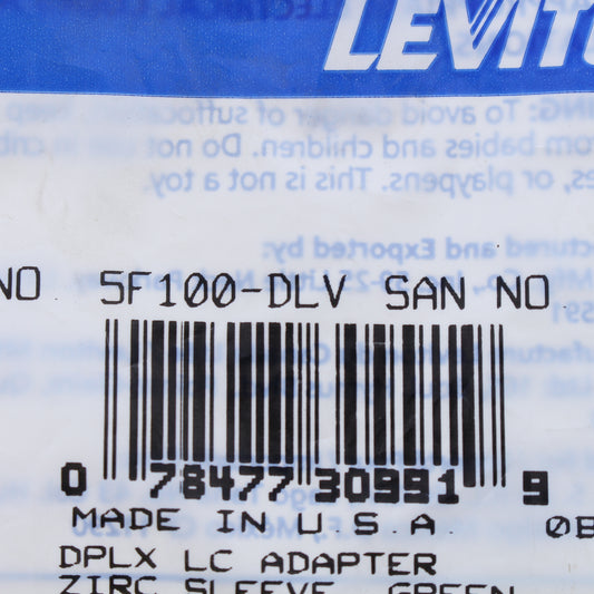 Leviton 5F100-DLV Green Duplex LC Fiber Optic Connector Adapter Coupler