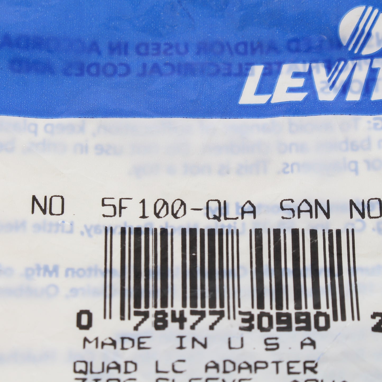 Leviton 5F100-QLA Aqua LC Duplex Quad Port Fiber Optic Connector Adapter Coupler