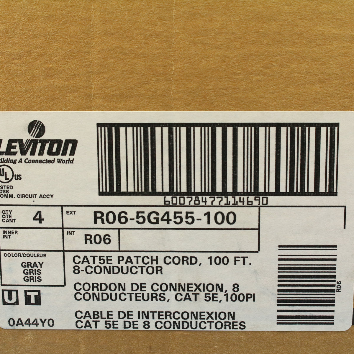 Leviton 5G455-100G Gray Cat5e 100ft Ethernet Cable Patch Cords Network 4-Pack