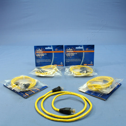 Leviton 5G455-3YW Yellow Cat5e 3ft Ethernet Cable Data Patch Cords Network 5pcs