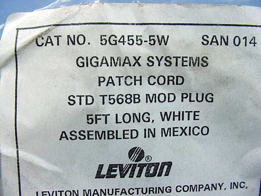Leviton 5G455-5W White Cat5e 5ft Ethernet Cable Data Patch Cord Network Booted