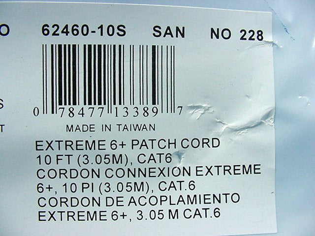 Leviton 62460-10S Cat6+ Gray 10ft Extreme Ethernet Cable LAN Data 10' Patch Cord