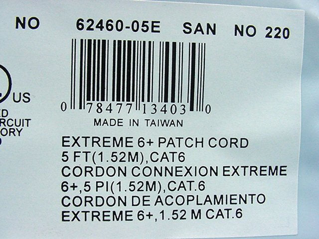 Leviton 62460-5E Black 5' Extreme Ethernet LAN Patch Cord Cat 6+ Cable