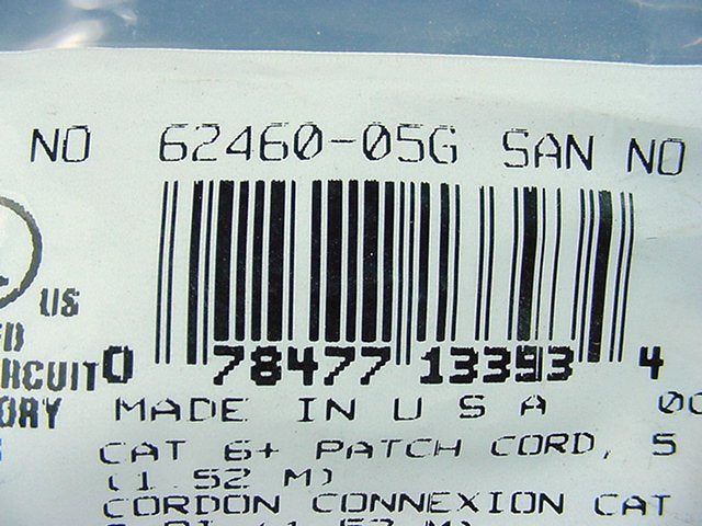 Leviton 62460-5G Cat6+ Green 5ft Extreme Ethernet Cable Data Center Patch Cord
