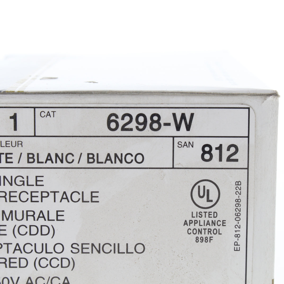 Leviton 6298-W White DHC Single Wall Receptacle 20A 250V