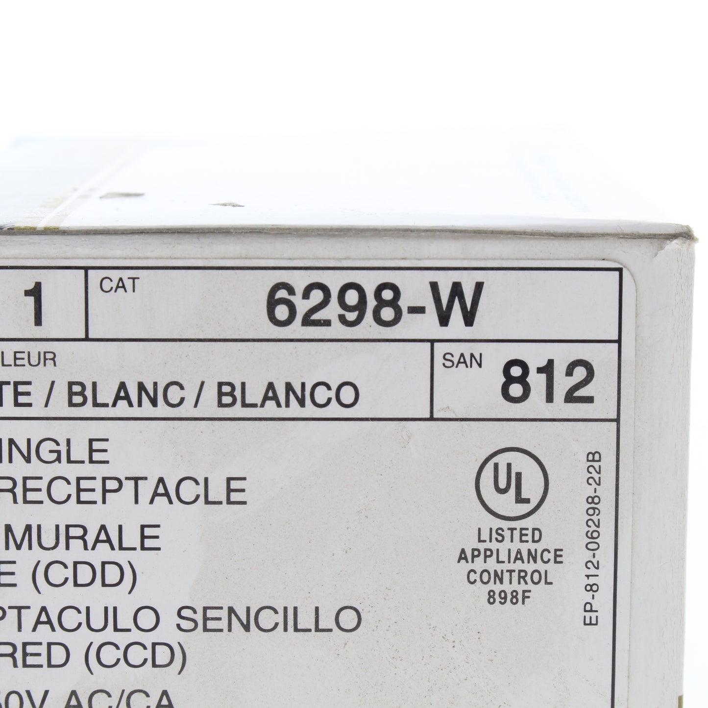 Leviton 6298-W White DHC Single Wall Receptacle 20A 250V