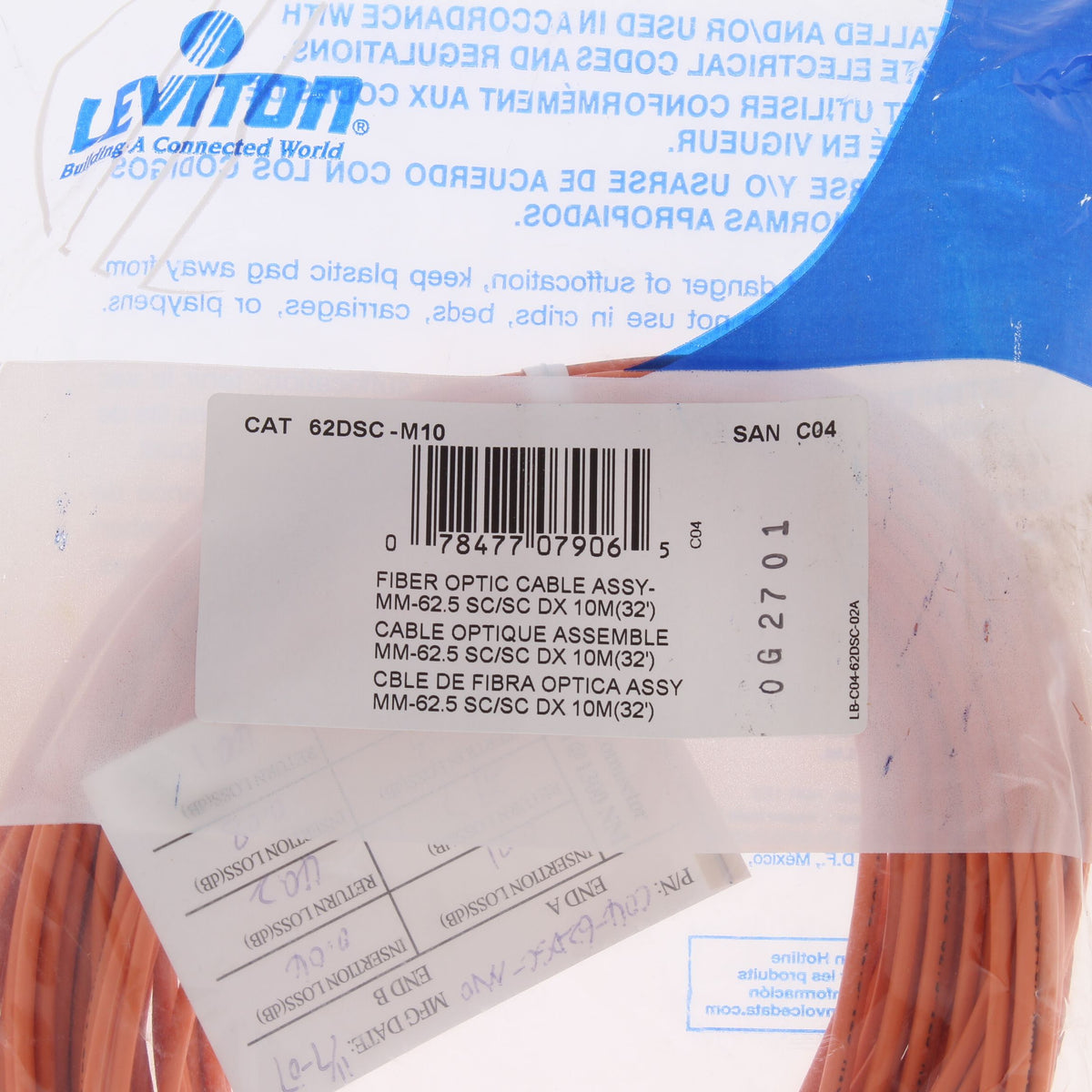 10M Fiber Optic Uplink Multi-Mode Duplex Patch Cable Cord SC 62.5/125 62DSC-M10