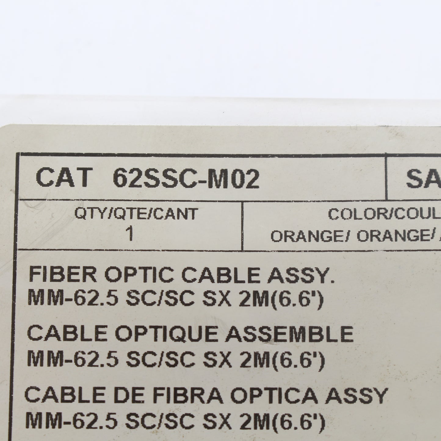 Leviton Orange 62SSC-M02 Fiber Optic Cable Assy