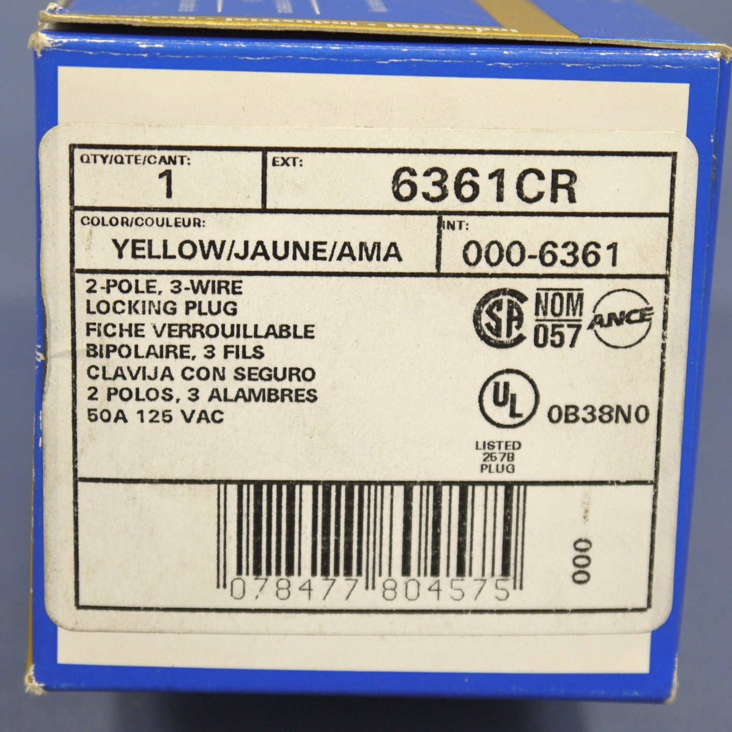 Leviton 6361CR Yellow Corrosion Resistant Marine Plug Twist Locking Non-Nema 50A