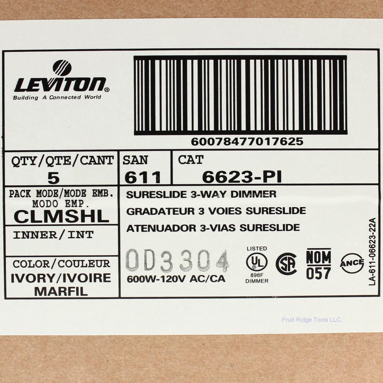 5 Leviton Ivory Decora Slide Dimmer Switches Preset 3-Way 6623-PI