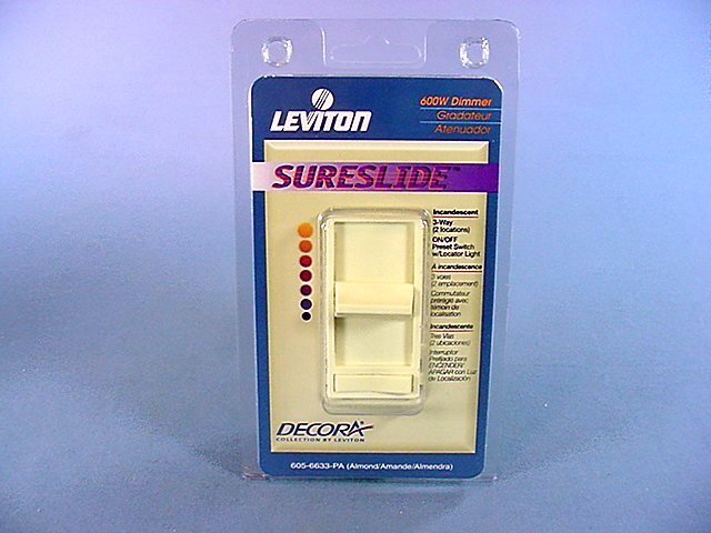 5 Leviton Almond Decora Lighted 3-Way Preset Slide Dimmer INCANDESCENT 6633-PA