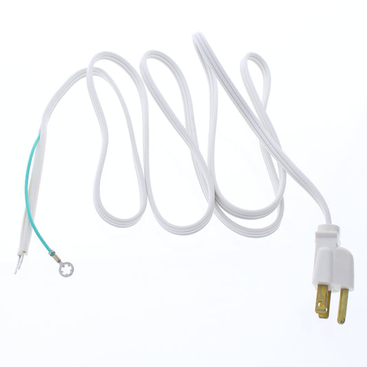 Leviton 7079-6-WH White 6-Ft Lamp Cord 18/3 with Molded Grounding Connector Plug