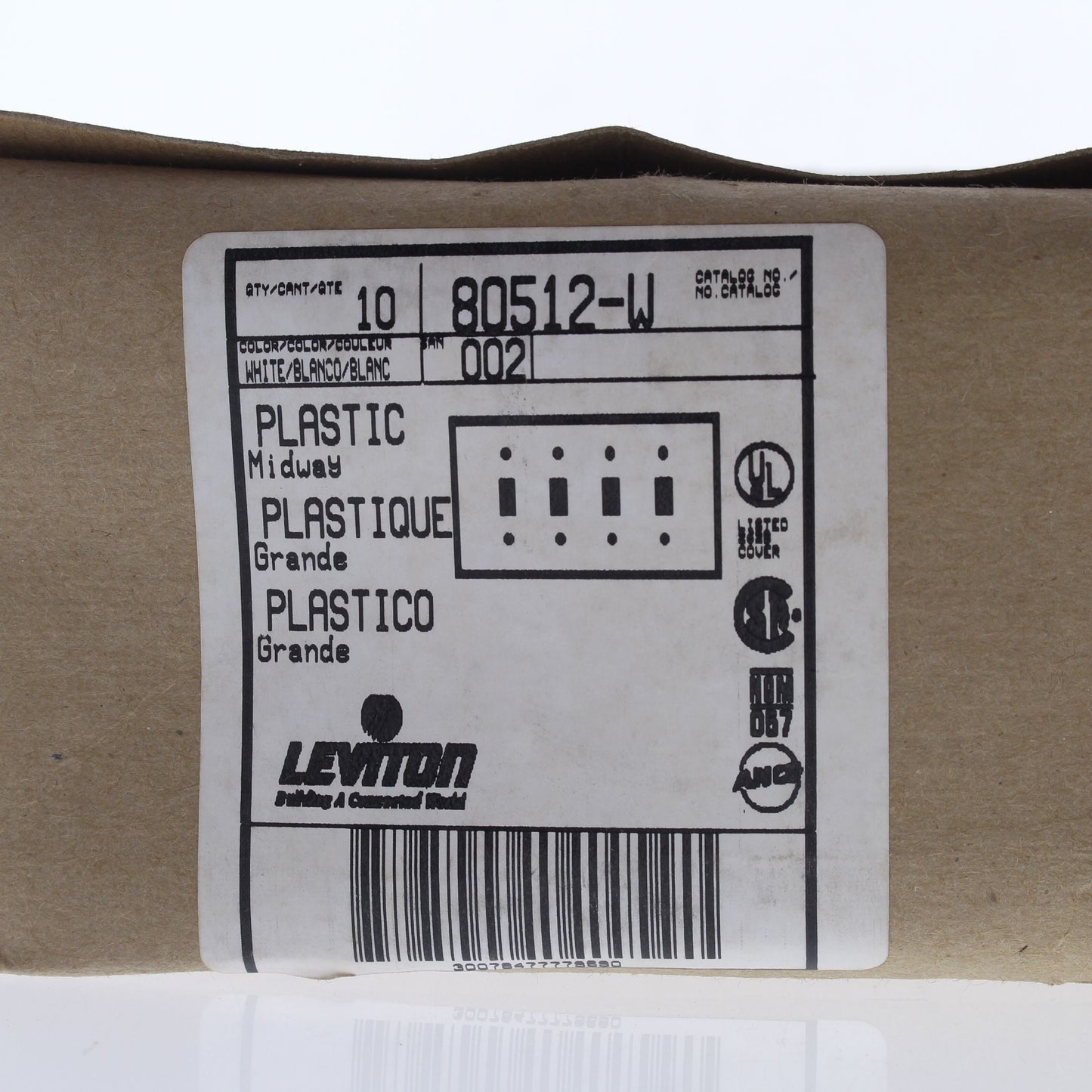 Leviton 80512-W White Midway 4Gang Toggle Switch Cover Plastic Wallplate 10-Pack
