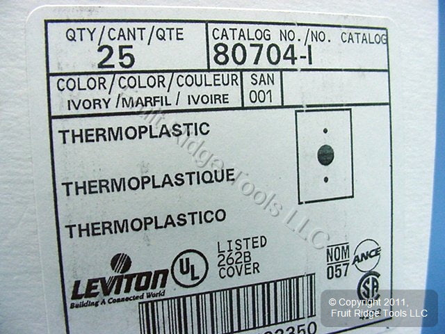 Leviton 80704-I Ivory 1-Gang 1.406in. Outlet Unbreakable Wallplate Cover 25pcs