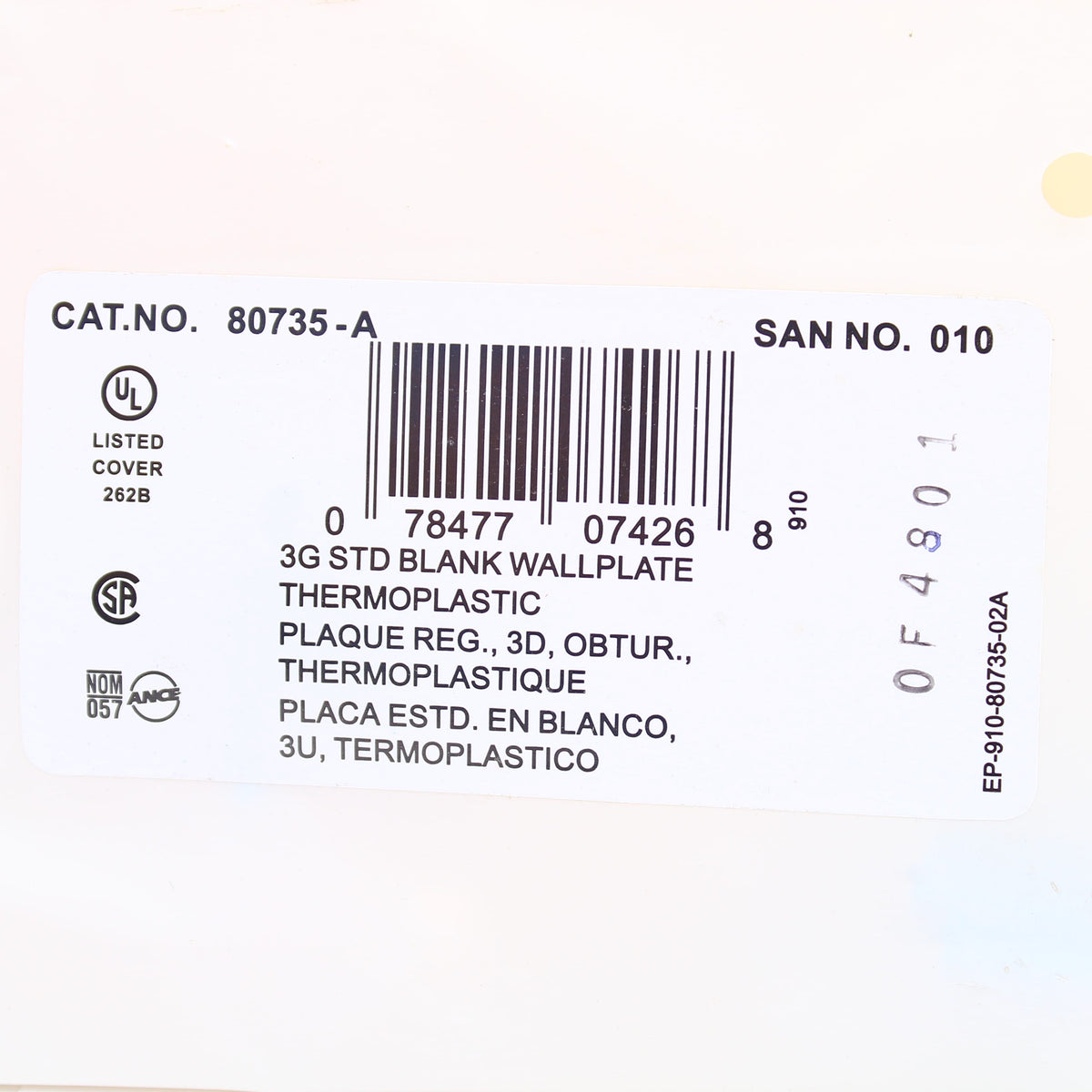 Leviton 80735-A Almond Commercial 3G Blank Unbreakable Wallplate Cover Box Mount