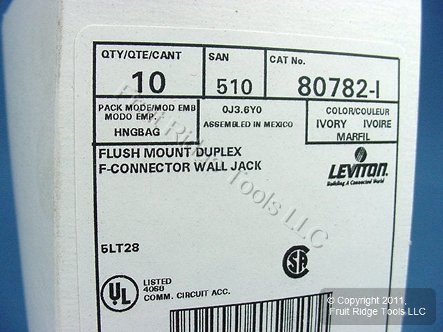 10 Leviton Ivory Dual Coaxial Cable CATV Wallplate Duplex Video Jack 80782-I