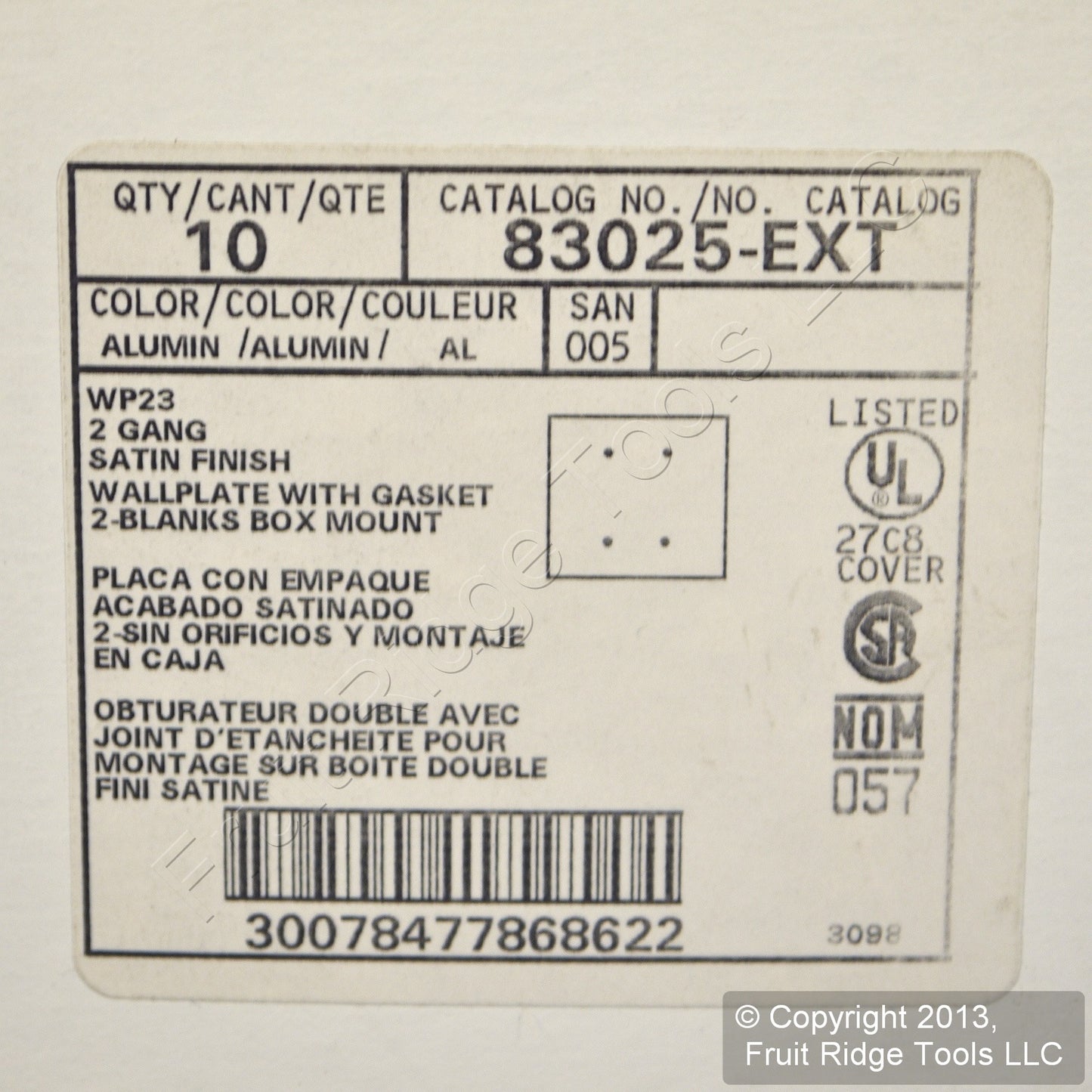 Leviton 83025-EXT Aluminum 2-Gang Satin Blank Wallplate Covers Box Mount 10pcs
