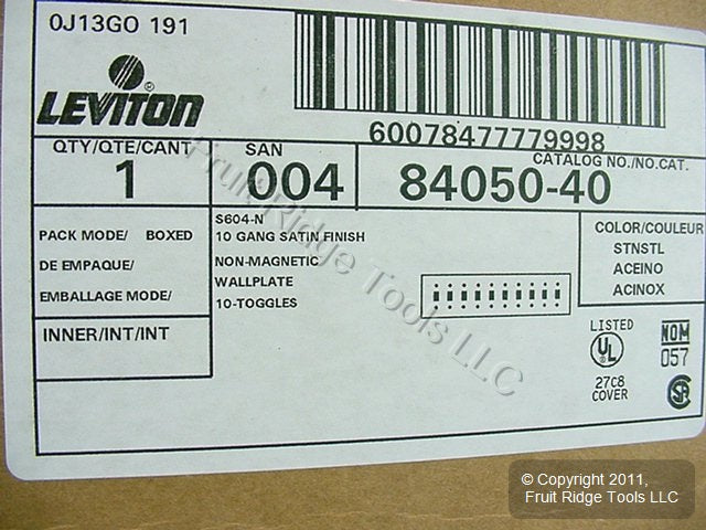 Leviton Non-Mag Stainless Steel 10-Gang Toggle Switch Cover Wallplate 84050-40
