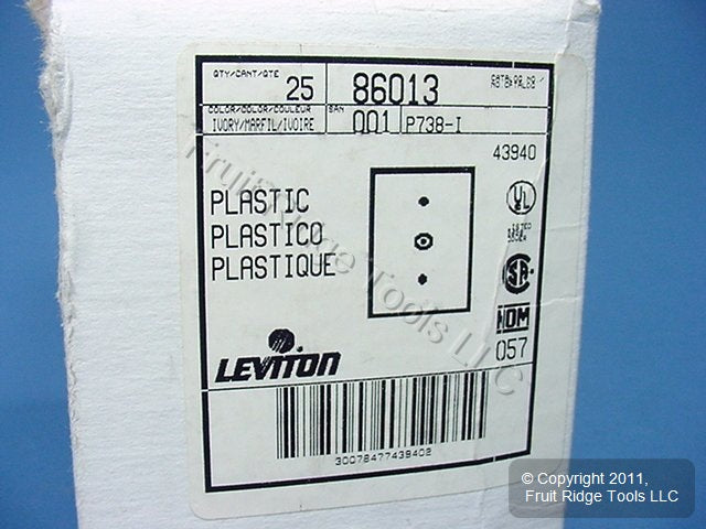 Leviton 86013 Ivory 1-Gang Phone .406" Plastic Wallplate Cover Box Mount 25pcs