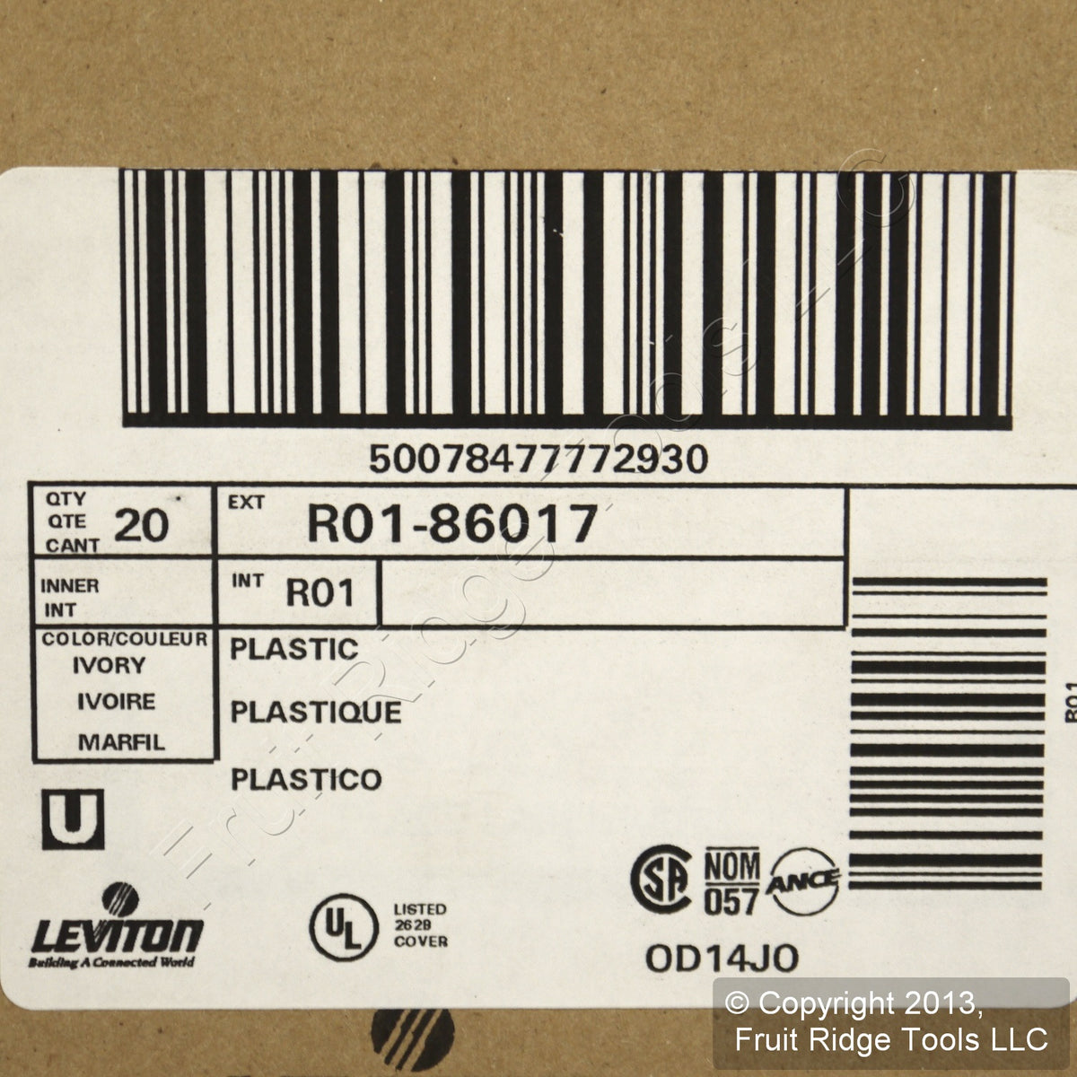 Leviton 86017 Ivory 1-Gang Phone .625" Hole Plastic Wallplate Box Mount 20pcs