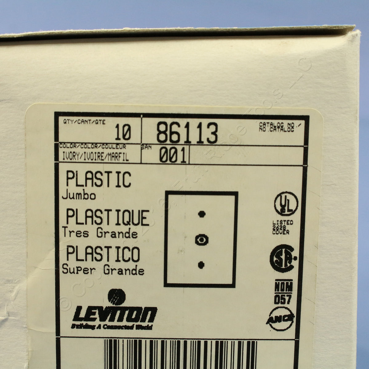Leviton 86113 Ivory 1-Gang Phone .406" Oversize Thermoset Cover Strap Mount 10pc