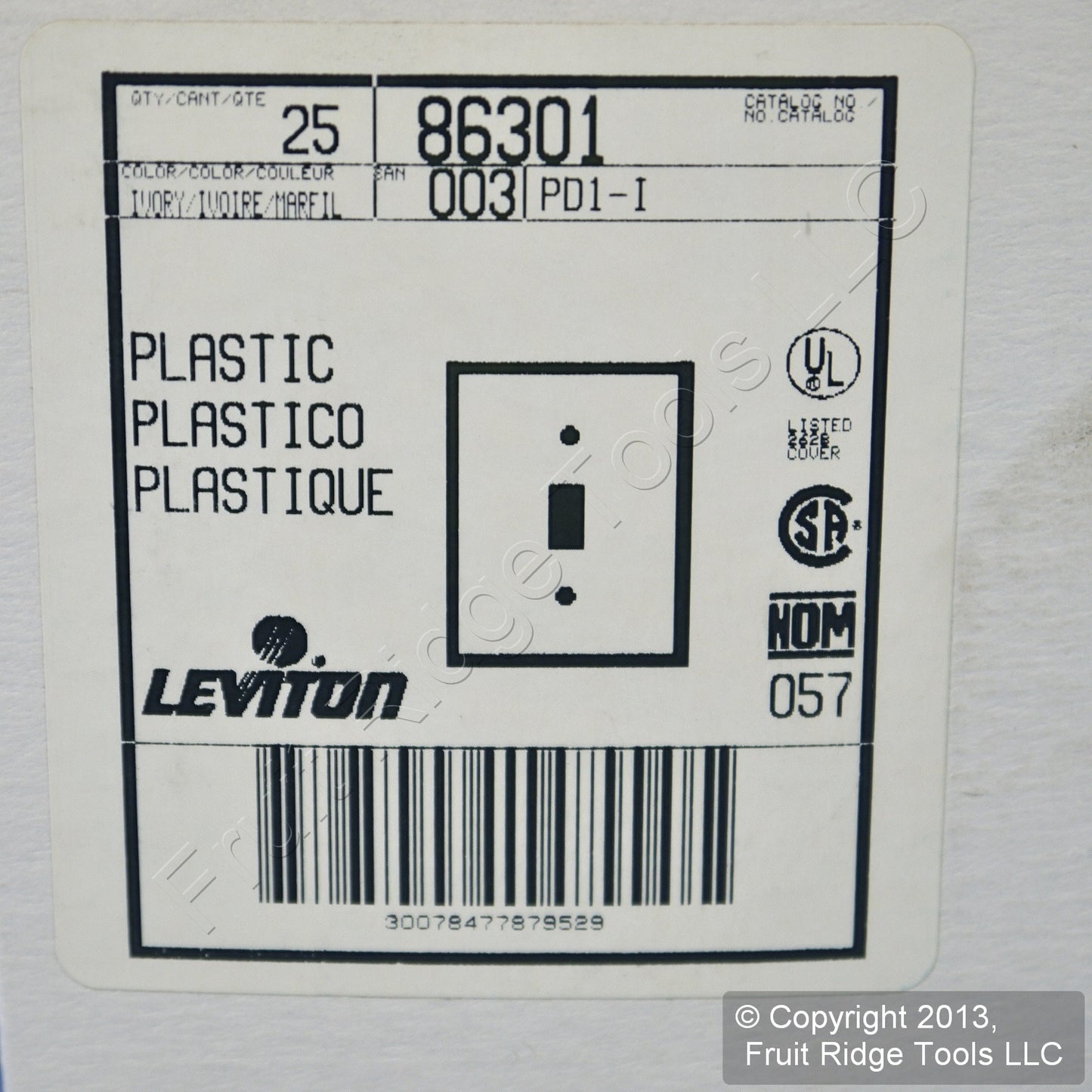Leviton 86301 Ivory 1-Gang Toggle Switch Plastic X-Deep Wallplate Covers 25pcs