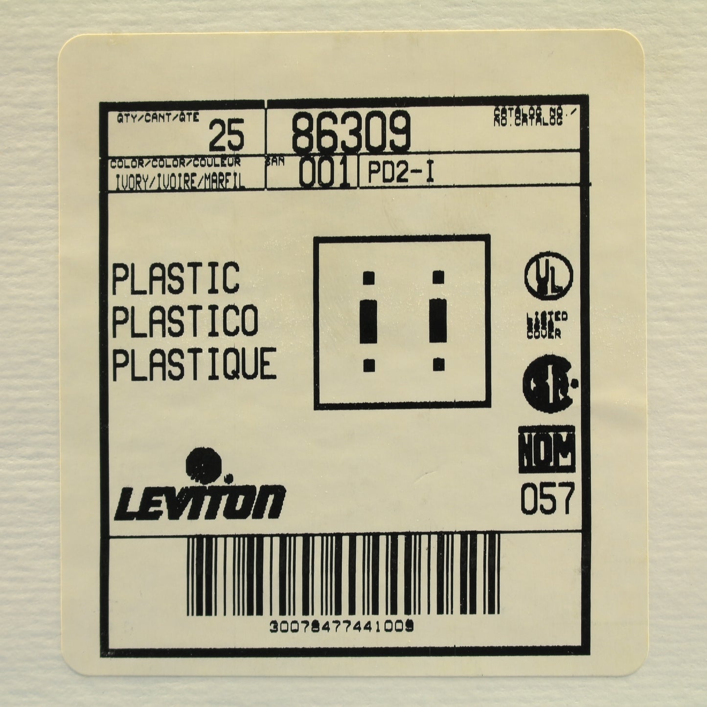 Leviton 86309 Ivory X-Deep 2-Gang Toggle Switch Cover Plastic Wallplates 25-Pack