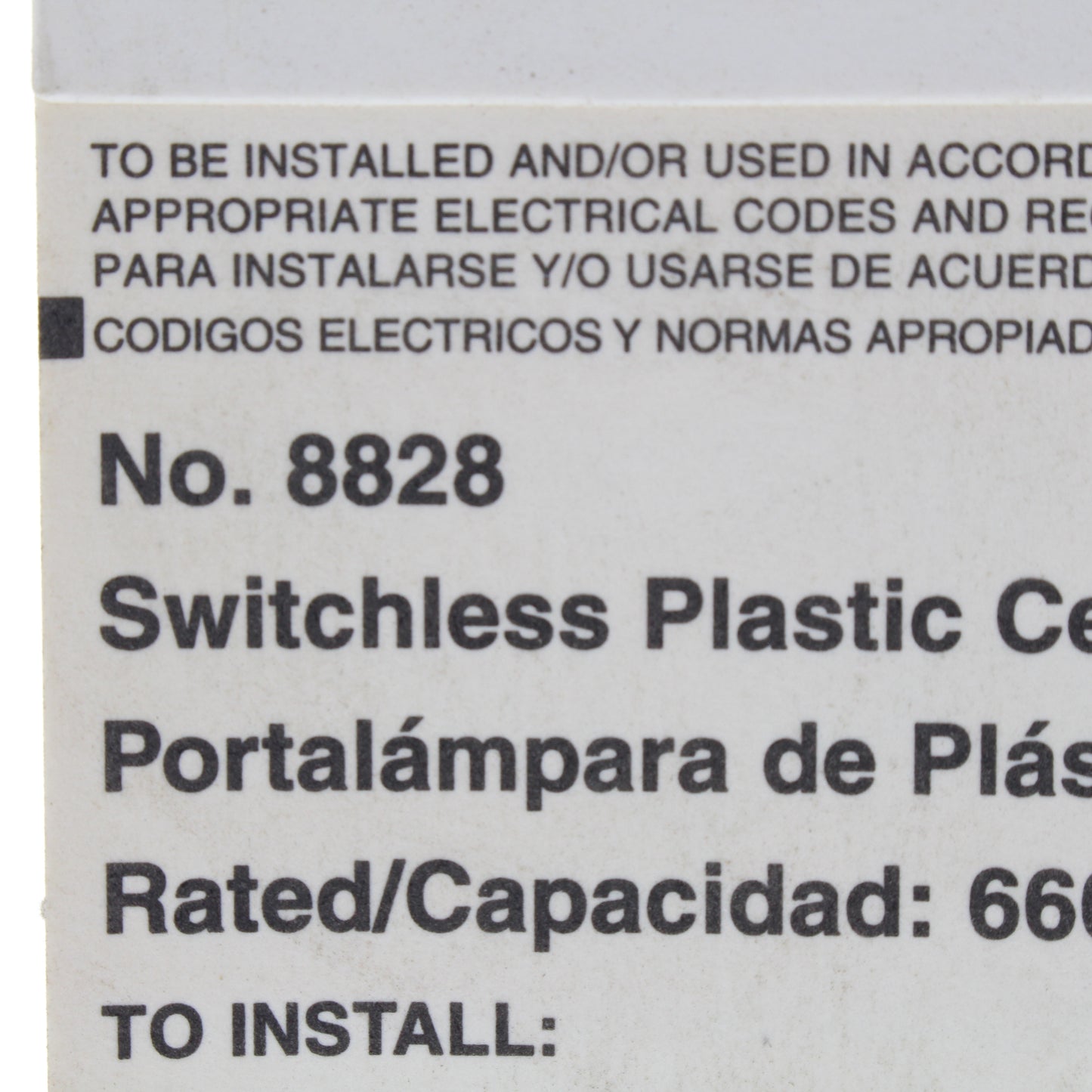 Leviton 8828 White Plastic Wall Ceiling Mount Medium Base Lampholder Switchless
