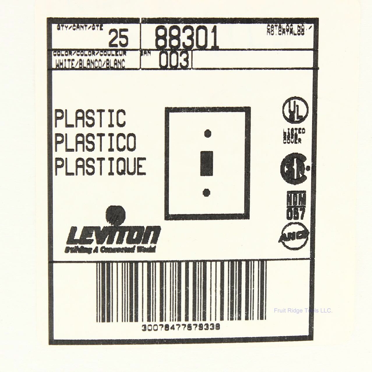 Leviton 88301 White 1-Gang Toggle Switch Plastic X-Deep Wallplate Covers 25pcs