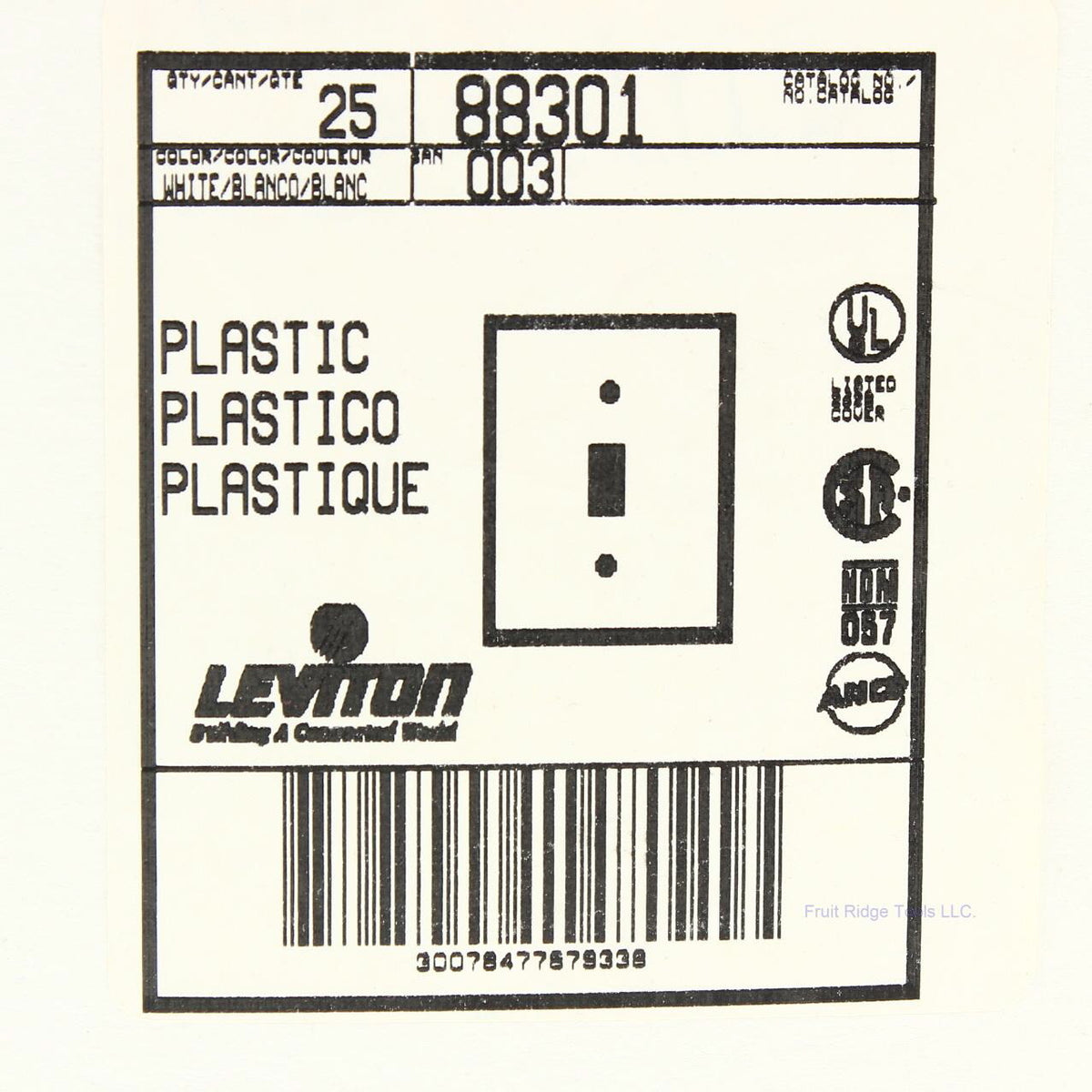 Leviton 88301 White 1-Gang Toggle Switch Plastic X-Deep Wallplate Covers 25pcs
