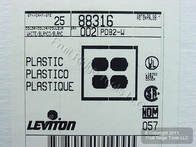Leviton 88316 White 2-Gang Duplex Outlet Plastic X-Deep Wallplate Covers 25pcs