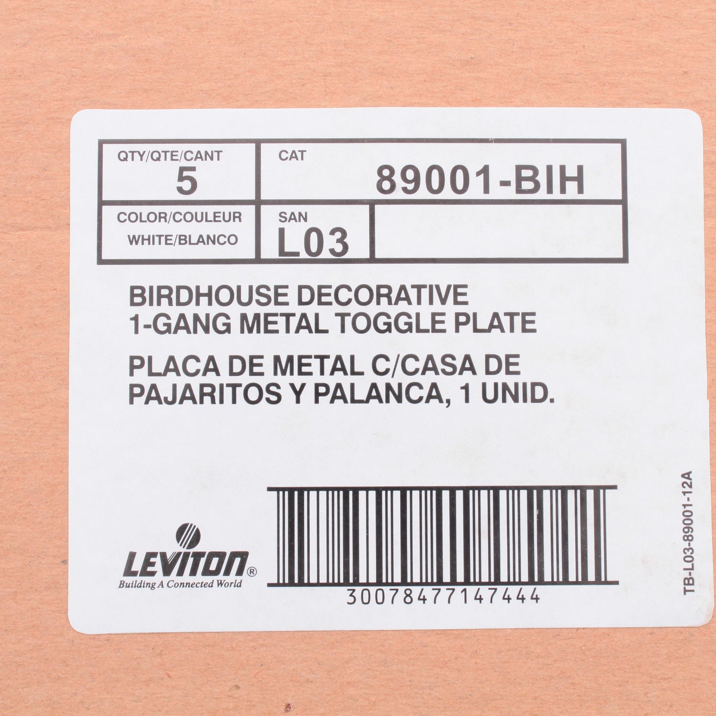 Leviton 89001-BIH Birdhouse 1-Gang Toggle Metal Oversize Wallplate Cover 5-pack