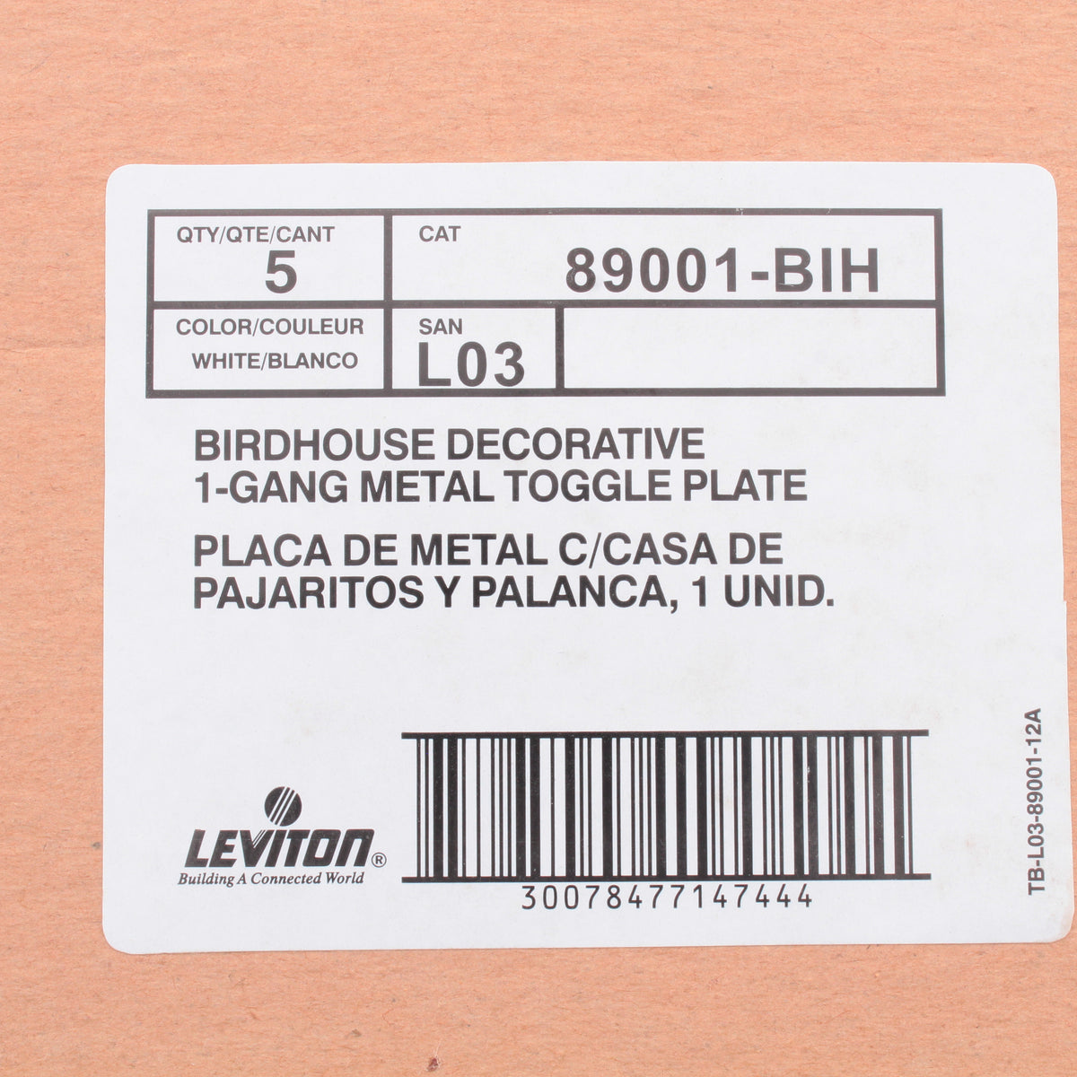 Leviton 89001-BIH Birdhouse 1-Gang Toggle Metal Oversize Wallplate Cover 5-pack