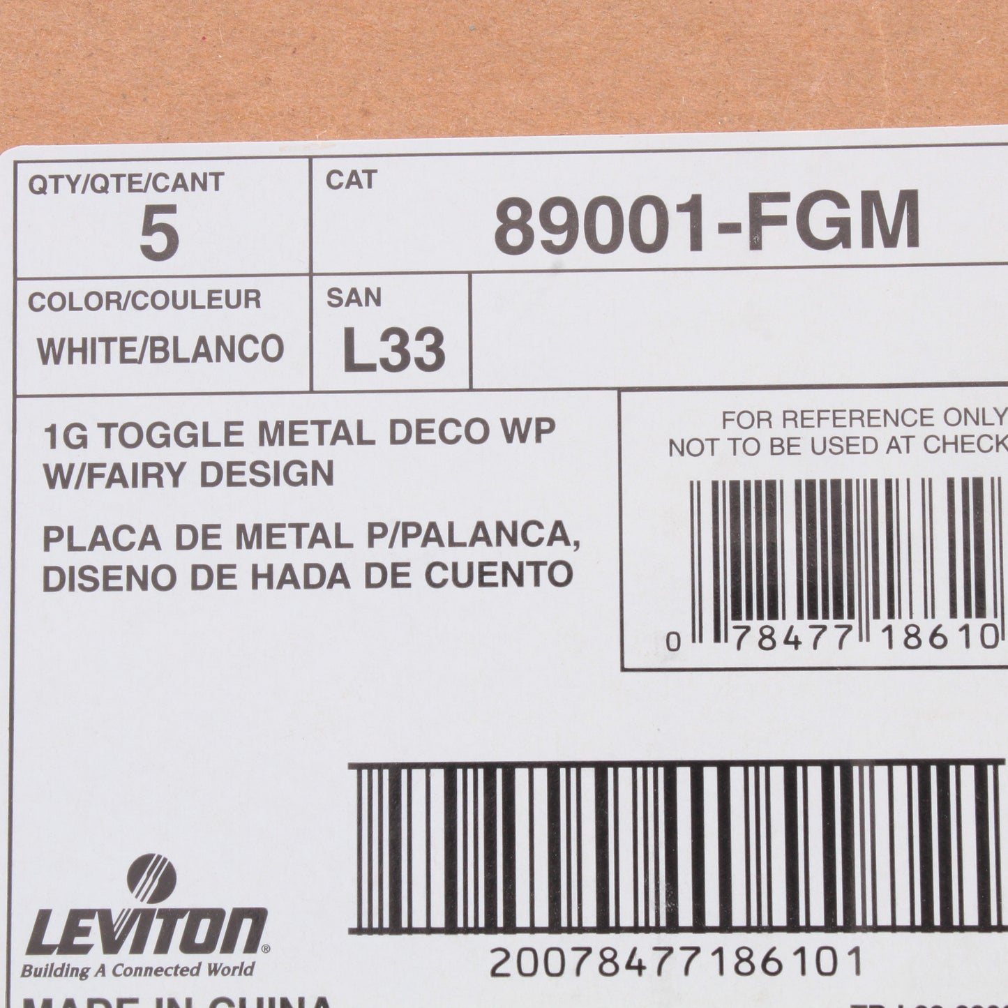 Leviton 89001-FGM Fairy Godmother 1-Gang Toggle Metal Oversize Wallplates 5pcs