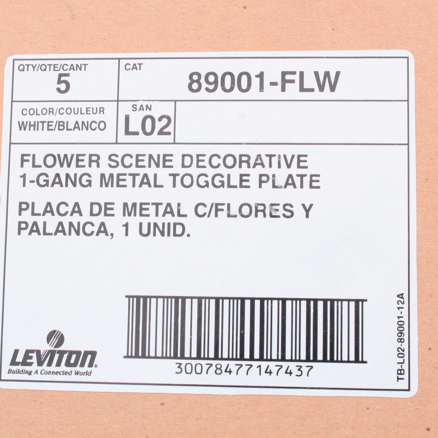 Leviton 89001-FLW Flower Pot 1-Gang Toggle Metal Oversize Wallplate Cover 5-pack