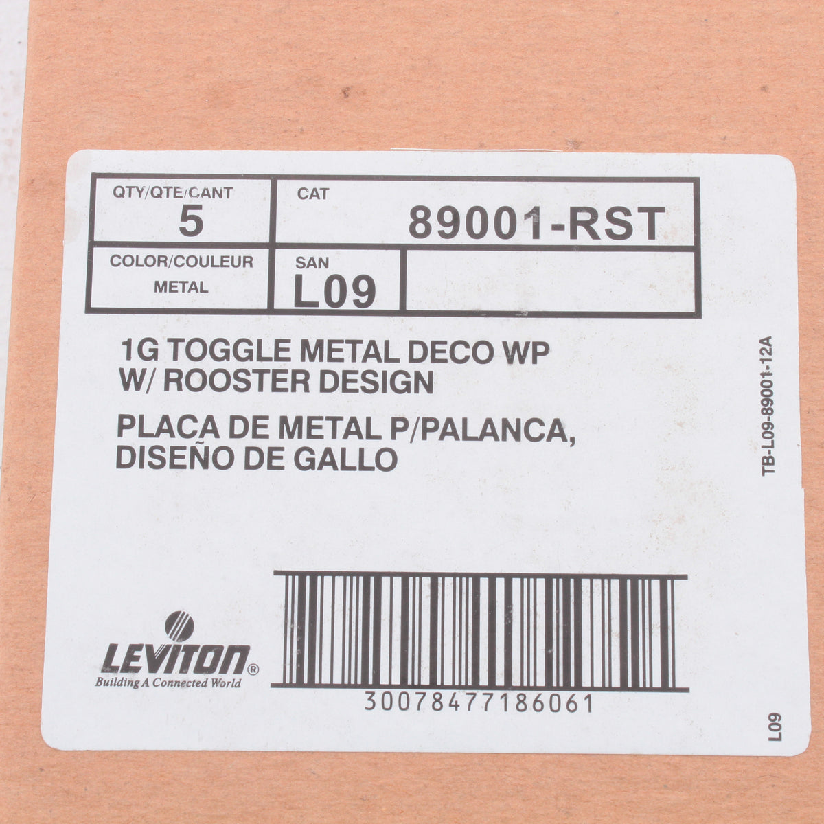 Leviton 89001-RST Rooster 1-Gang Toggle Metal Oversize Wallplate Cover 5-pack