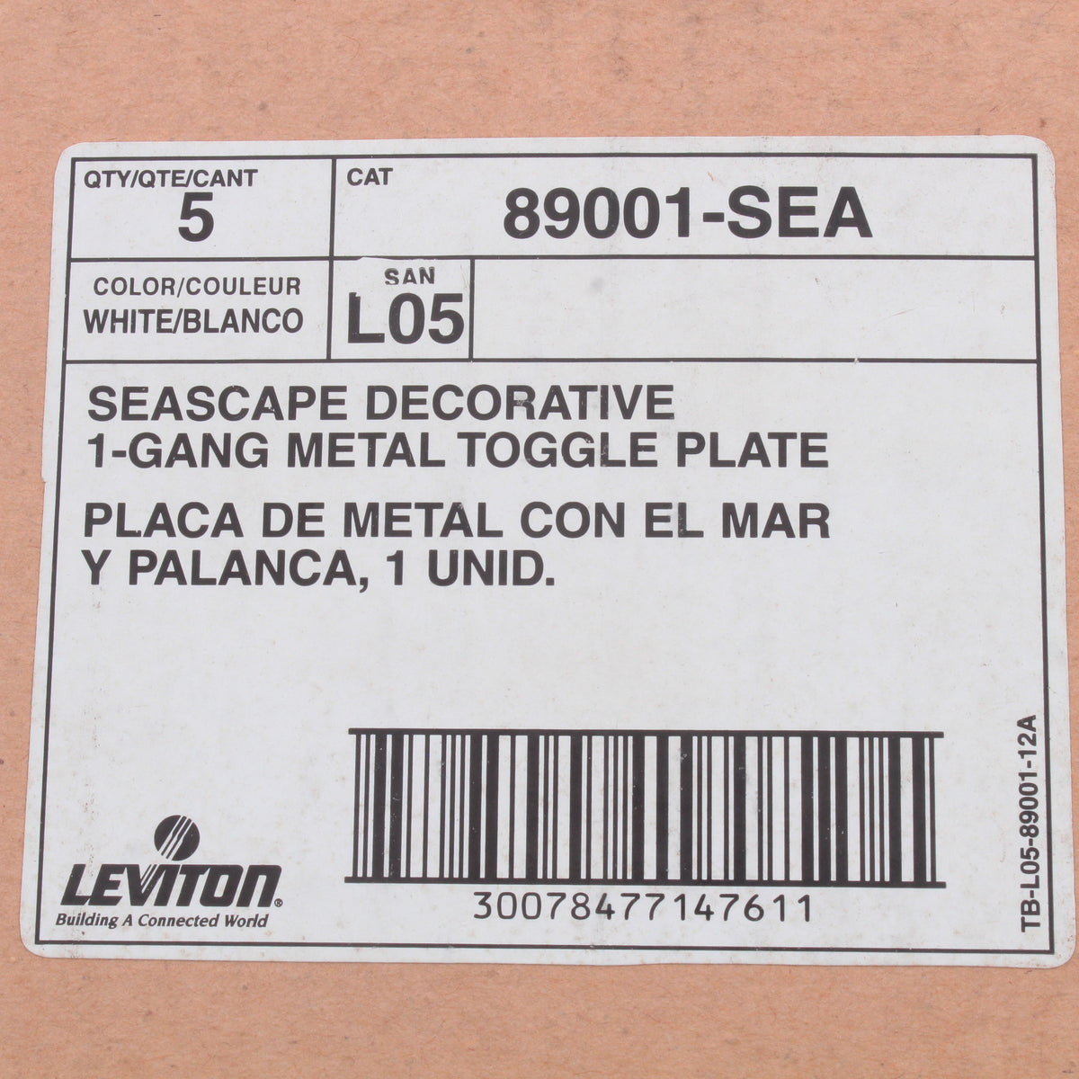 Leviton 89001-SEA Seashore 1-Gang Toggle Metal Oversize Wallplate Cover 5-pack