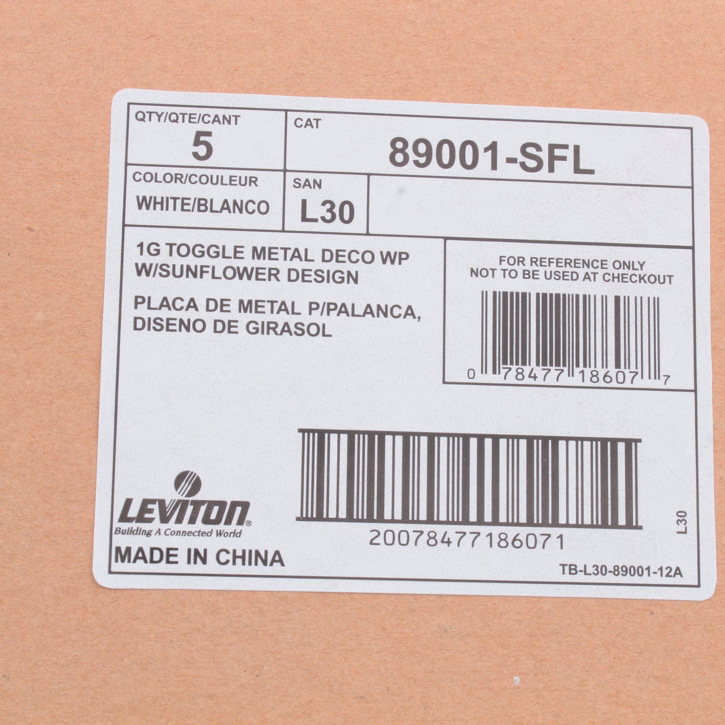 Leviton 89001-SFL Sunflower 1-Gang Toggle Metal Oversize Wallplate Cover 5-pack