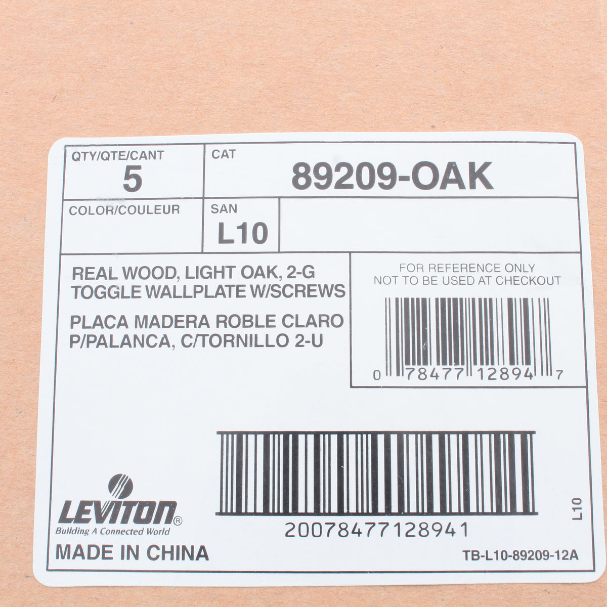 5 Leviton OAK Finished 2G Toggle Switch Cover Wallplate Switchplates 89209-OAK