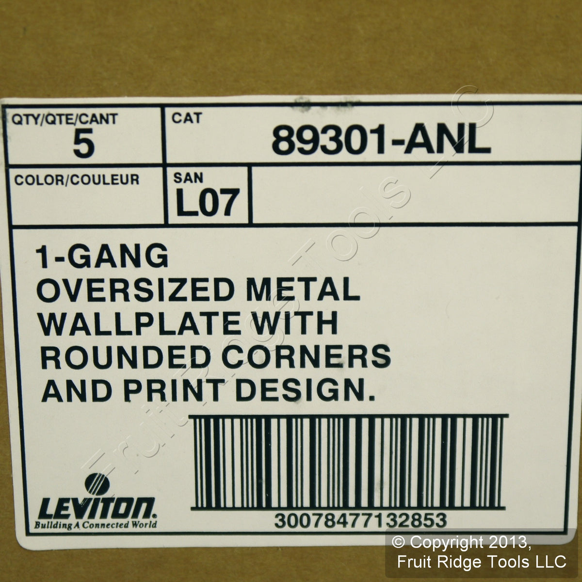 Leviton 89301-ANL Leopard 1-Gang Toggle Switch Metal Wallplate Cover 5-Pack