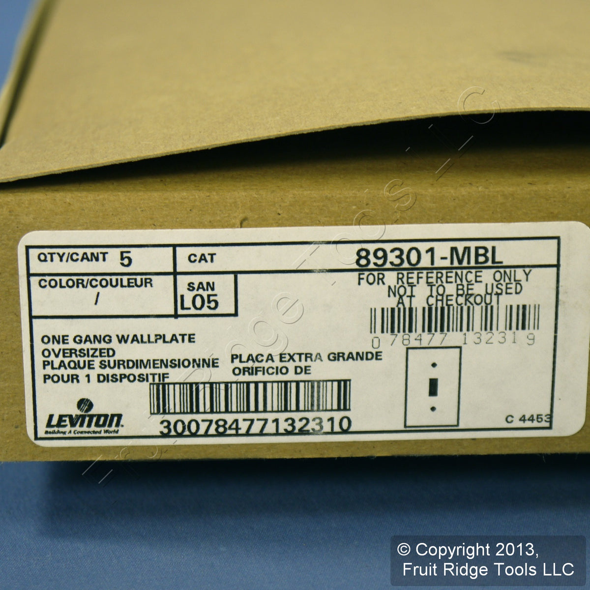 Leviton 89301-MBL Metallic Blue 1-Gang Toggle Metal Oversize Wallplate Cover 5pc