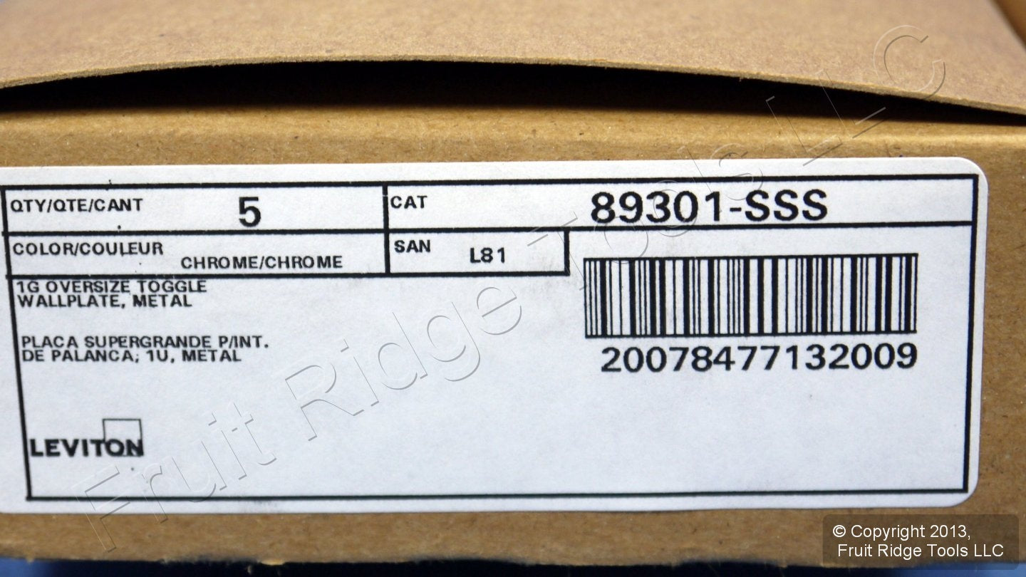 Leviton 89301-SSS Satin Chrome 1-Gang Toggle Metal Oversize Wallplate Cover 5pcs