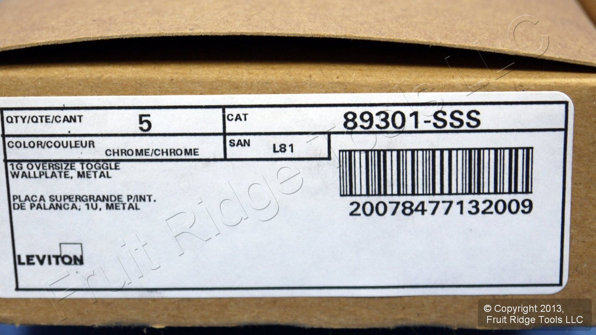 Leviton 89301-SSS Satin Chrome 1-Gang Toggle Metal Oversize Wallplate Cover 5pcs