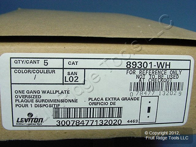 Leviton 89301-WH White Vinyl 1-Gang Toggle Metal Oversize Wallplate Cover 5-pack