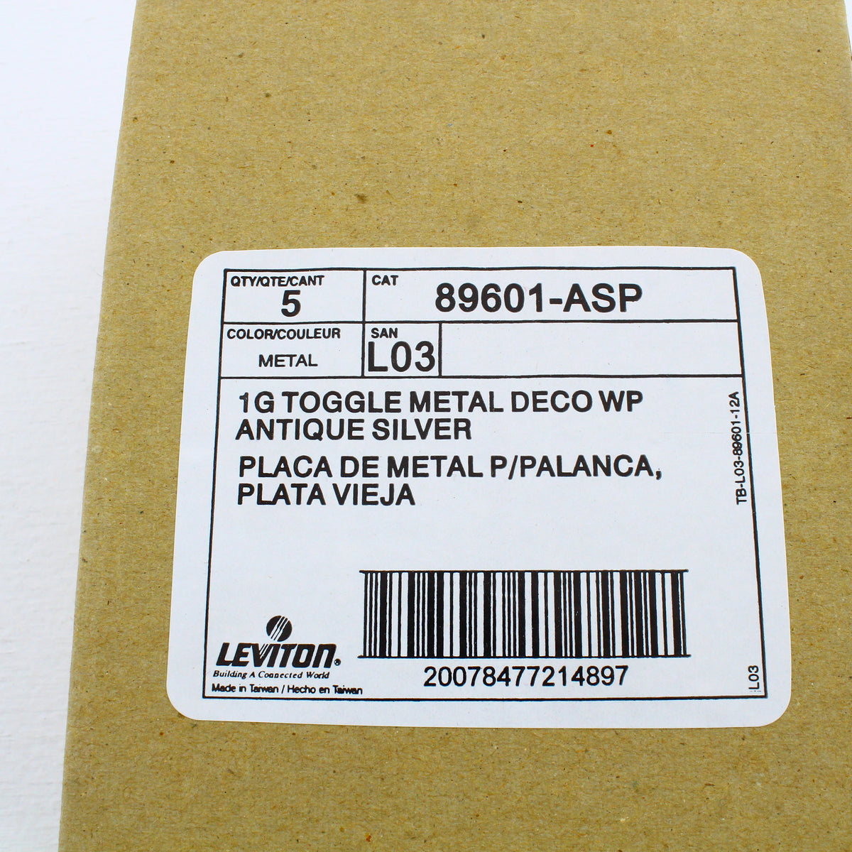 Leviton 89601-ASP Antique Silver 1-Gang Toggle Metal Oversize Wallplates 5-pack