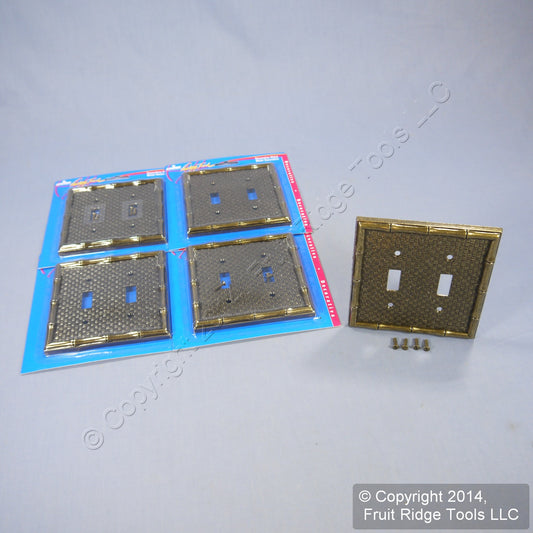5 Leviton Antique Brass Tiki Bamboo 2-Gang Toggle Switch Cover Wallplates 89609