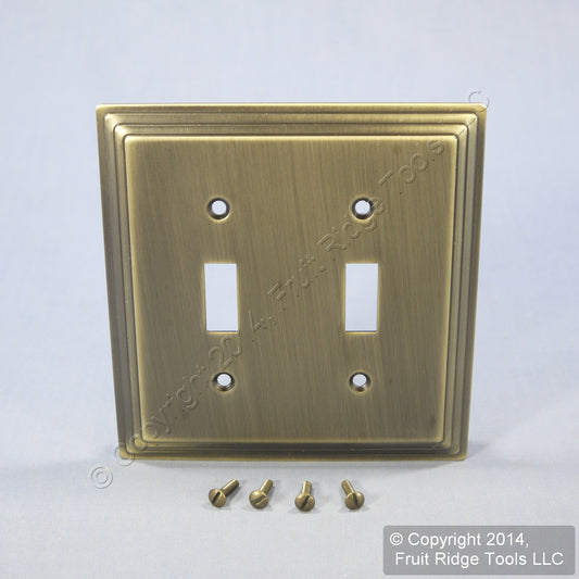 Leviton 89609-STB 2-Gang Brushed Brass Stepped Metal Switch Cover Wallplate 10pc