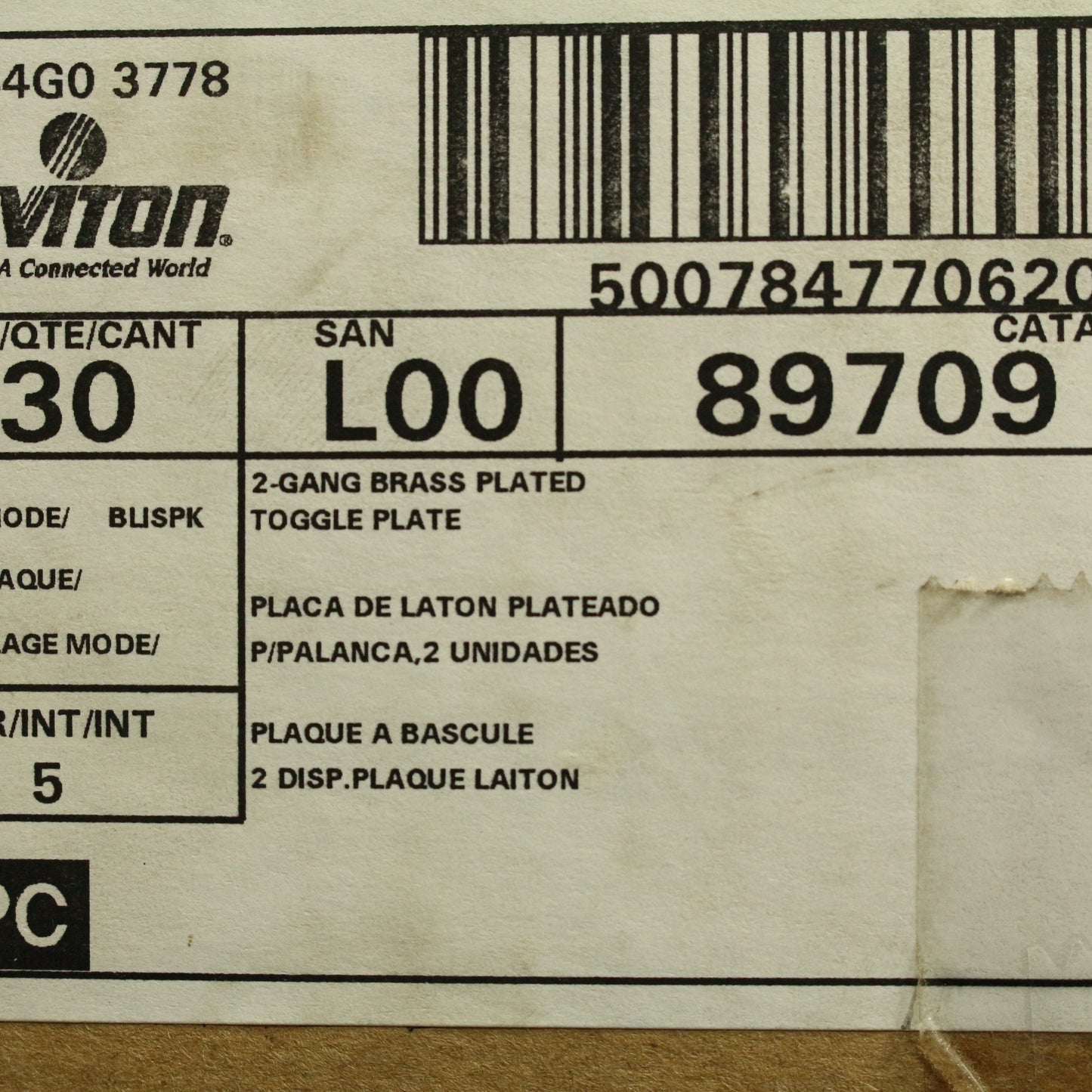 Leviton 89709 Polished Brass Plated 2-Gang Toggle Switch Cover Wallplate 30-Pack