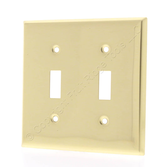 Leviton 89709 Brass Finished Steel 2-Gang Standard Toggle Switch Wallplate Cover