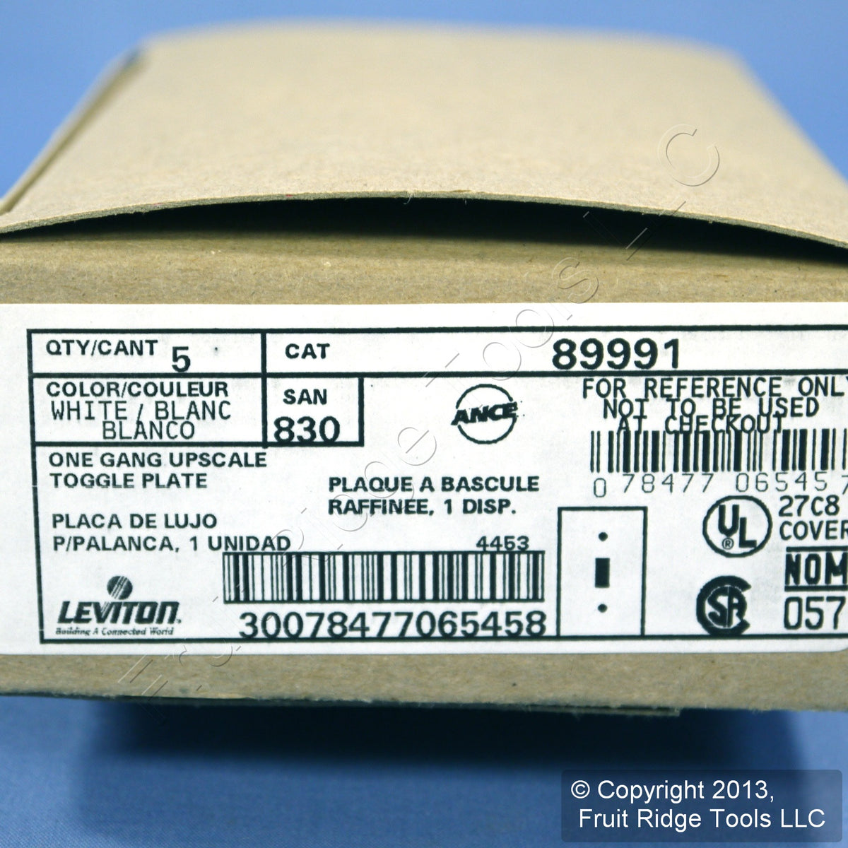 Leviton 89991 White 1-Gang Toggle Painted Metal Standard Wallplate Cover 5-pack